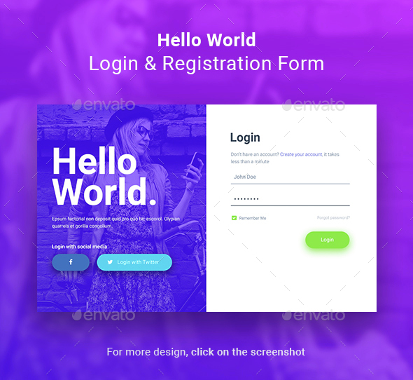 Hello World Login & Registration Form,  Elements GraphicRiver